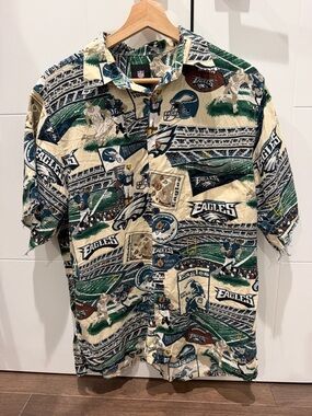 NFL Philadelphia Eagles Short Sleeve Button-Down Shirt - Green/Cream/Black